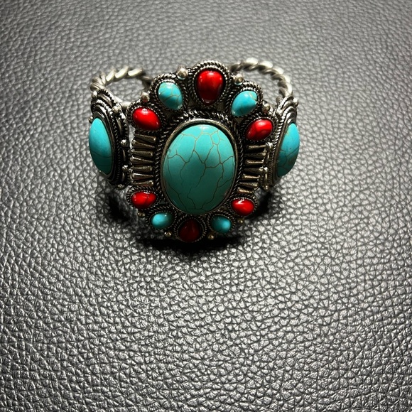 Turquoise and Red Gem Statement Bracelet - Picture 4 of 6